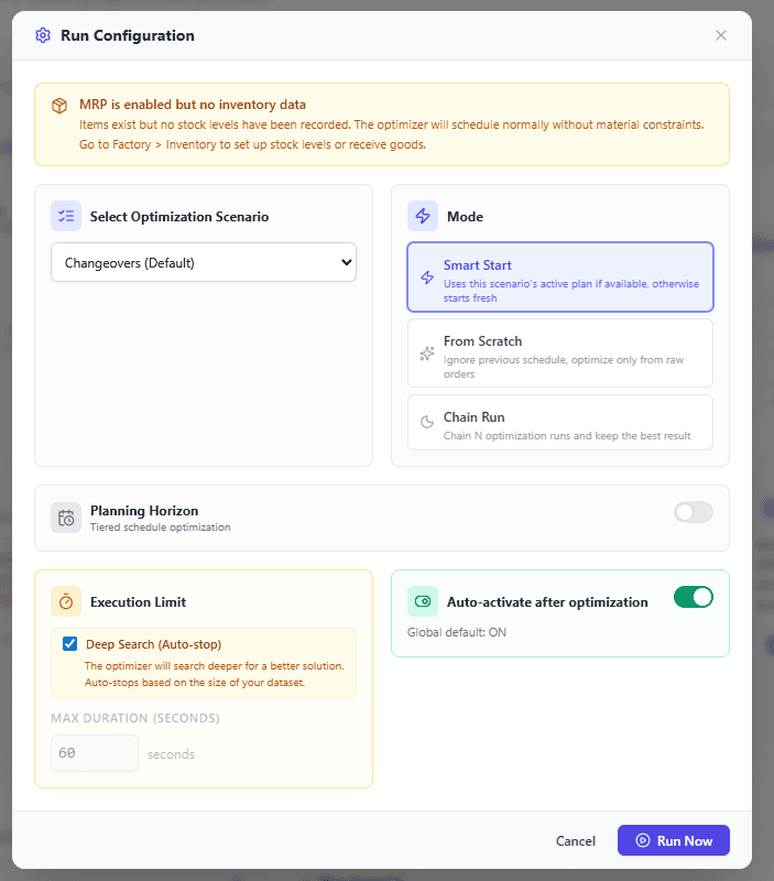 Planificator optimizer comparison dashboard